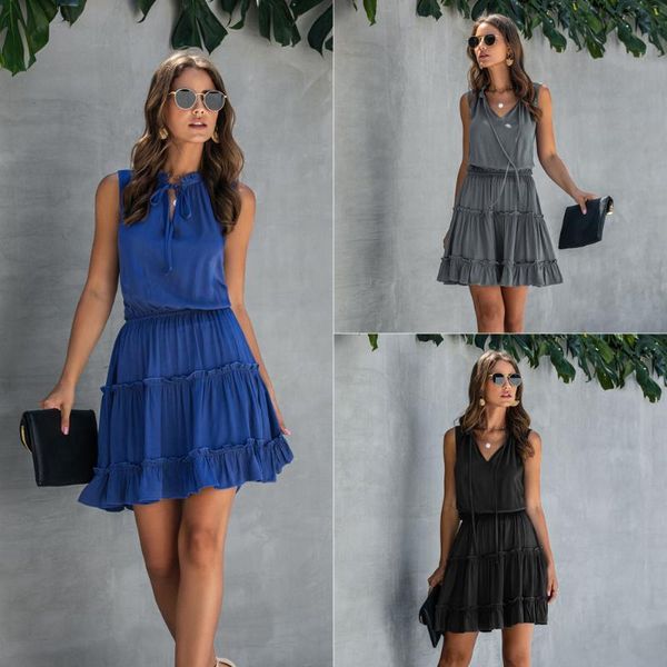 

summer dress women 2021 fashion solid slim clothing female casual sleeveless sundress black a-line dresses mini vestidos, Black;gray