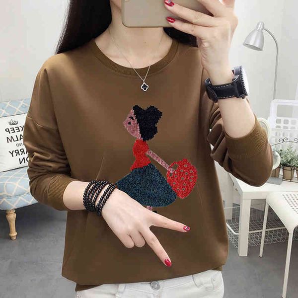 

women's knits & tees shintimes cartoon character embroidery winter sweatshirt women pullover fall clothes plus size womens clothing sud, White