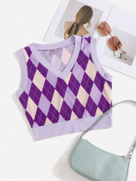 

argyle print contrast binding tank u1ur#, White
