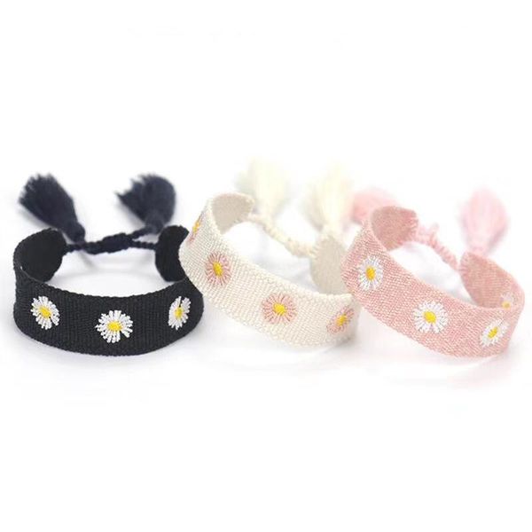 

charm bracelets handmade braided little daisy bracelet for girl ethnic embroidery adjustable weave custom gift jewelry, Golden;silver