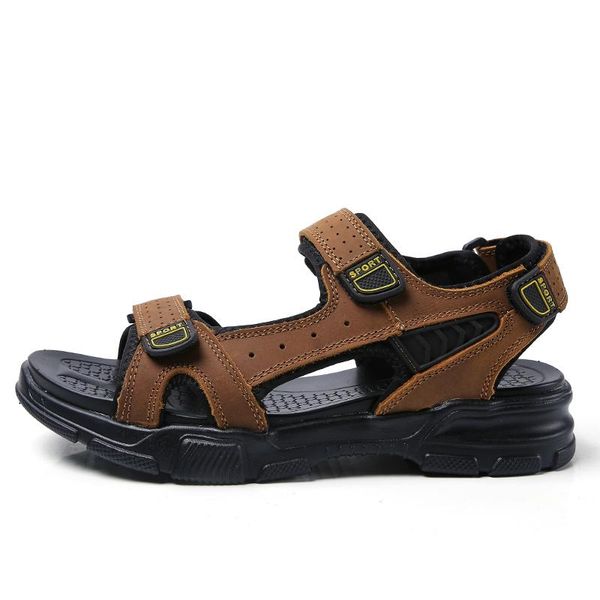 

sandals big size 38-46 genuine leather men brown non-slip beach for male lightweight mens roman sandalias hombre, Black