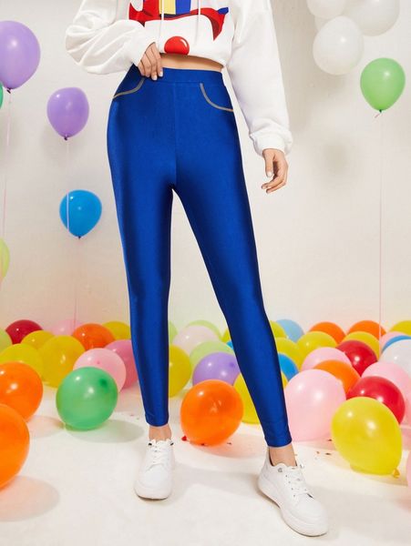 

solid contrast stitch leggings 91g7#, Black