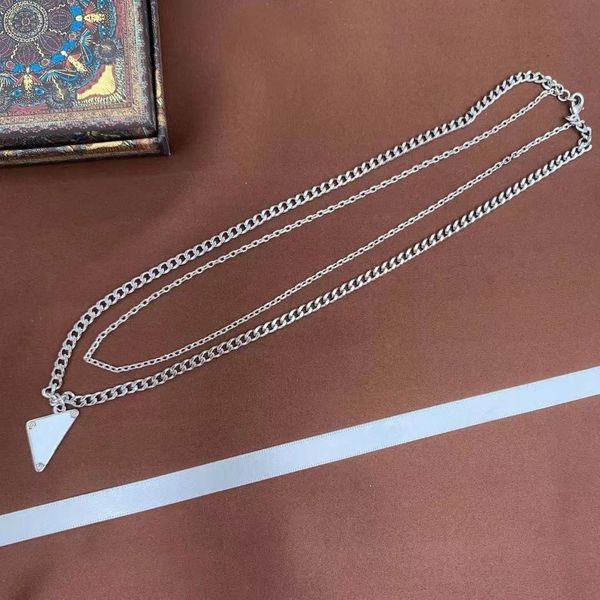 

p luxury designer necklace stainless steel mens womens large and small double chain triangular pendant fashion jewelry charming couple silve, Silver