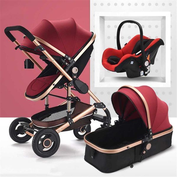 

luxury baby stroller 3 in 1 portable travel carriage folding prams aluminum frame high landscape car for born strollers#1
