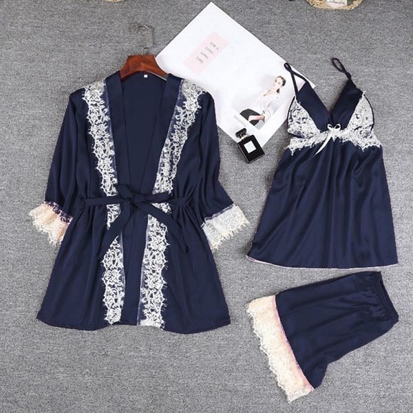 

pajama set three piece silk lace fun underwear, Black;white