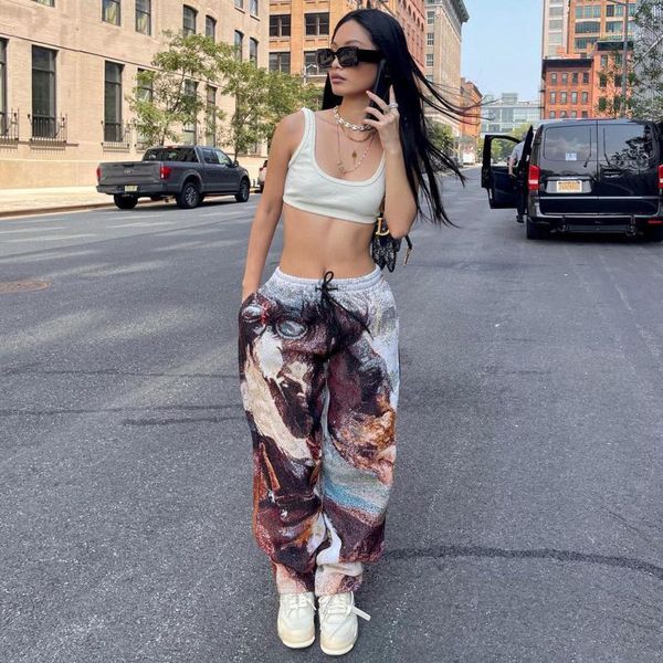 

women's pants & capris tie dye print drawstring elastic waist jogger track workout fashion trousers cargo casual women 2021 clubwear, Black;white