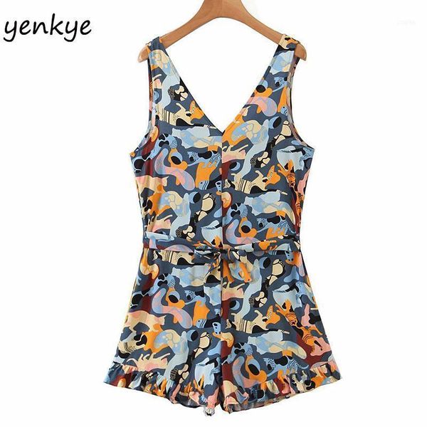 

vintage animal print jumpsuit women sleeveless v neck sashes summer romper short casual overalls playsuit mono mujer1, Black;white