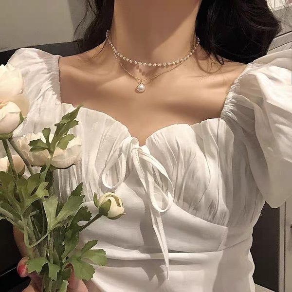 

pendant necklaces selling gold plated multi layered necklace fashion luxury pearl choker for women sne210055, Silver
