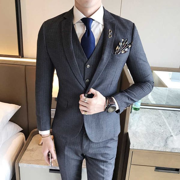 

men's suits & blazers wedding formal wear good quality plaid male jackets+pants+vest okjw, White;black