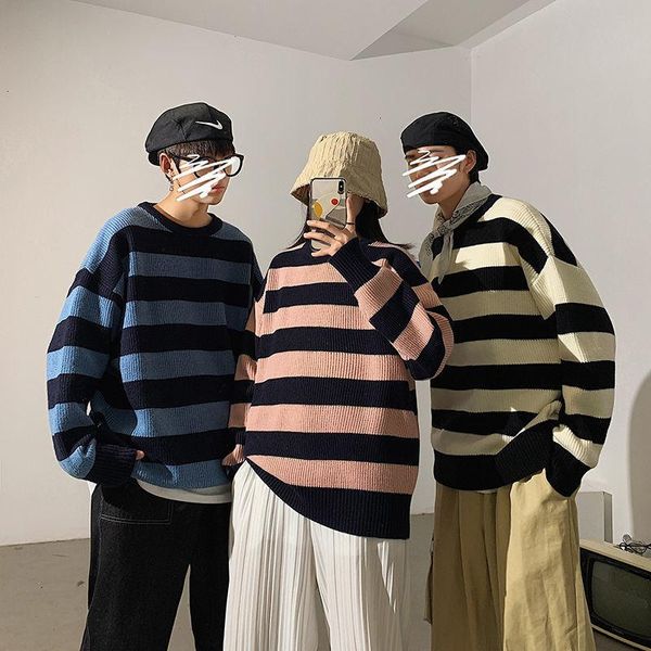 

men's sweaters winter couples sweater casual oversize women's pullover street stripe korean fashion, White;black