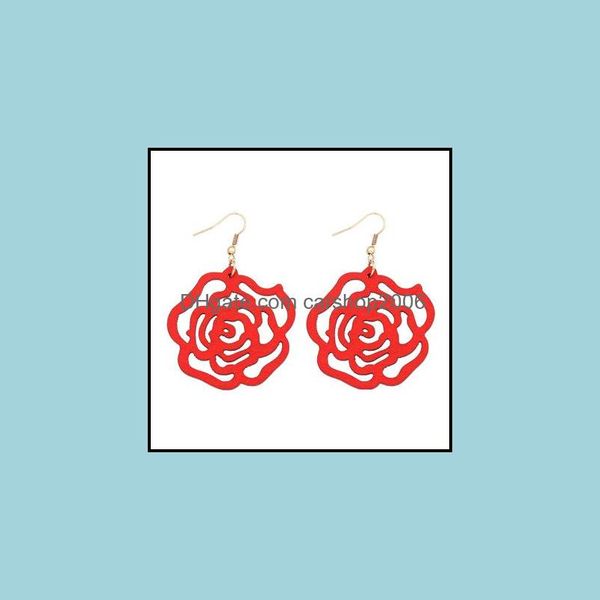 

& chandelier jewelrydesign rose wood earrings boho flower dangle earring for women lady girls fashion statement jewelry christmas gift drop, Silver