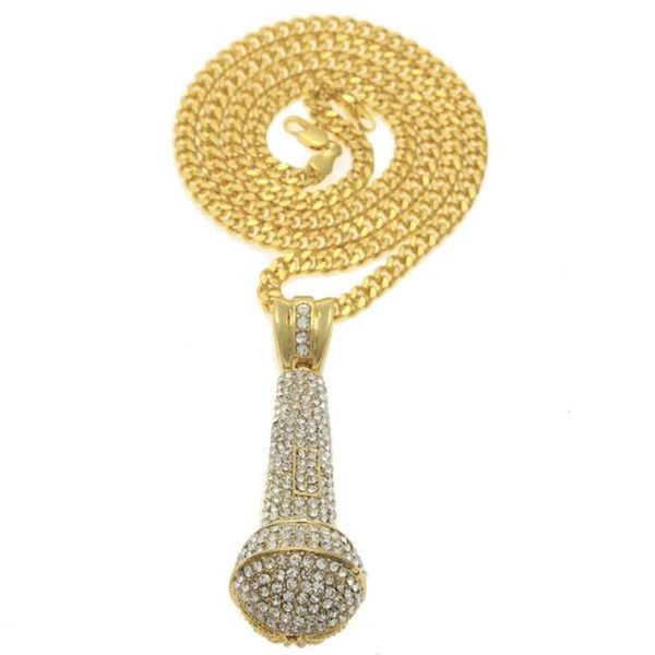 

chains hip hop men's iced out gold microphone rap singer pendant necklace jewelry gift for him with chain, Silver
