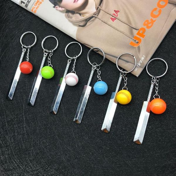 

keychains 1piece metal ball key chain mini cricket ring women bag pendant men jewelry gifts sports surrounding souvenirs, Silver