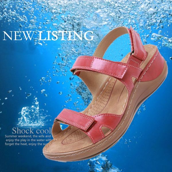 

dress shoes woman summer leather vintage sandals buckle casual sewing women retro sandalias female ladies platform plus size 43, Black