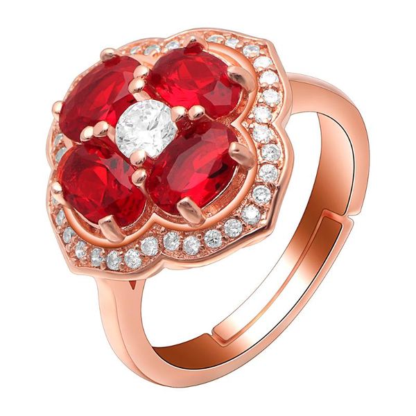 

wedding rings luxury rose gold flower ring charm red cubic zircon fashion classic jewelry for women romantic gift, Slivery;golden