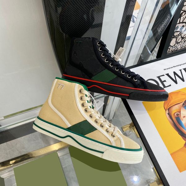 

ggity 1977 canvas tennis casual shoes luxurys designers womens shoe italy green and red web stripe rubber sole stretch cotton low mens sneak, Black