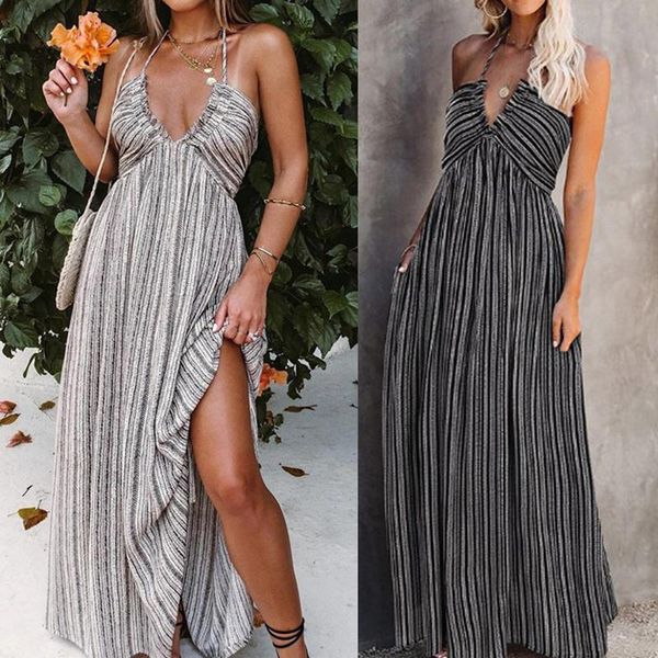

casual dresses 2021 european and american women's style sling pocket big swing long skirt wrapped chest straps adjustable dress, Black;gray