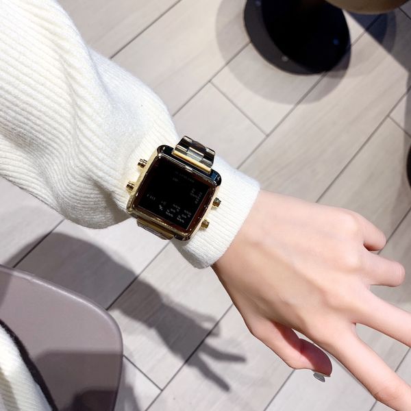 

personalized large dial trend electronic watch lovers simple temperament waterproof luminous delivery, Slivery;brown