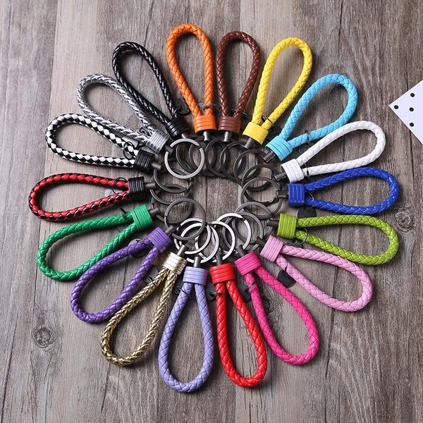 

keychains creative hand-woven pu leather rope key chain car pendant, Silver