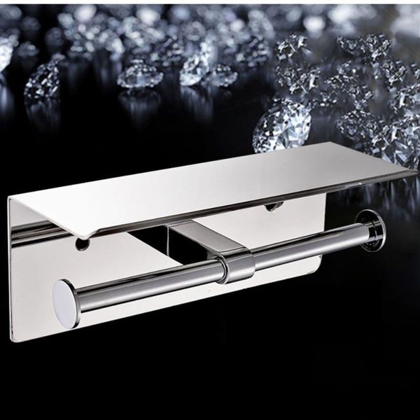 

toilet paper holders double holder wall mount tissue roll hanger with mobile phone shelf rack for bathroom home office el