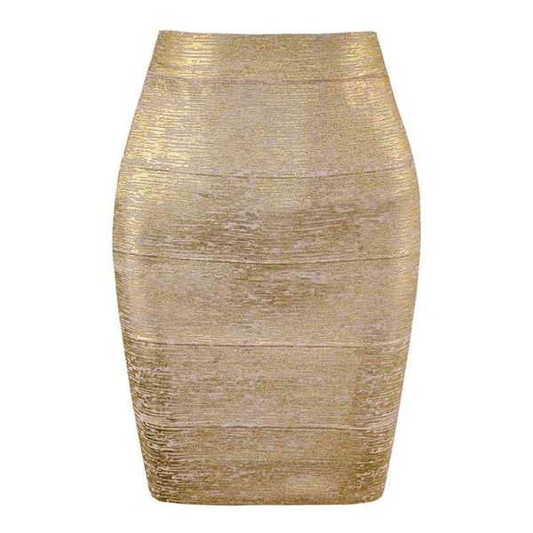 Atacado Mulheres Verão Moda Sexy Gold Bronzing Bandage Saia Designer Night Club Bodycon Lápis Faldas 46cm 210629