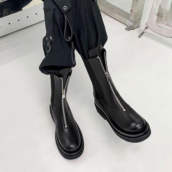 

boots fashion front zipper ankle women autumn pu leather thick platform short woman med heels non-slip booties, Black