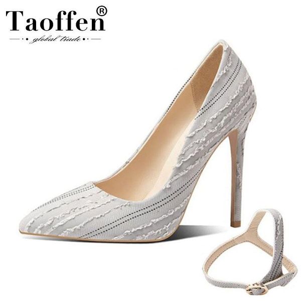 

dress shoes taoffen size 33-50 women wedding pumps thin high heels woman shallow pointed toe slip on office footwear, Black