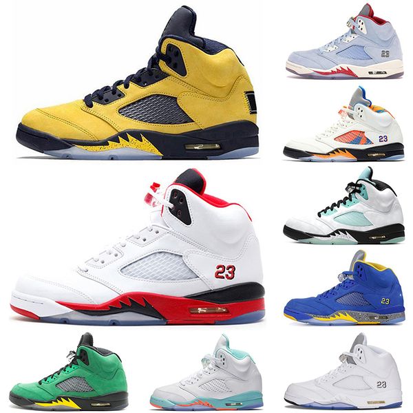 

basketball shoes 5s jumpman 5 men what the space jam alternate bel island green red suede 3 throphy room sports sneakers walking trainers si