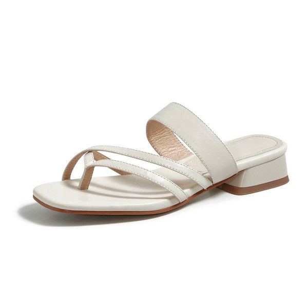 

genuine leather shallow slip on ladies slippers 2021 summer low heels girl's shoes flip flops casual woman, Black