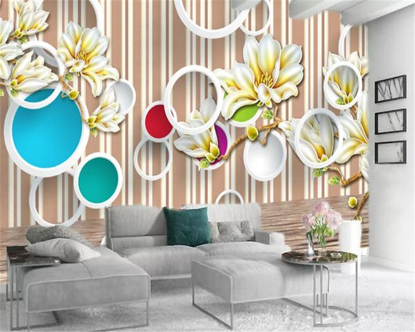 

wallpapers 3d flower wallpaper white connected circles delicate magnolia customize your favorite premium silk