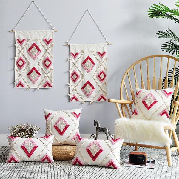 

cushion/decorative pillow pink and beige tufted cushion covers moroccan style pillowcase diamond geometric pillows cover home sofa bed chair