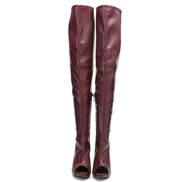 

boots female fashions spring on the knee high-heeled boots red wine booties charm peep toe feminine plus me size 4-15 9yga, Black