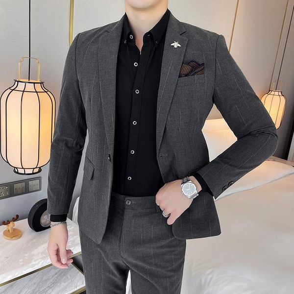 

men's suits & blazers ( jacket + pants ) mens wedding dark stripes autumn winter one button lapel tuxedo 2 pcs set groom terno for men, White;black