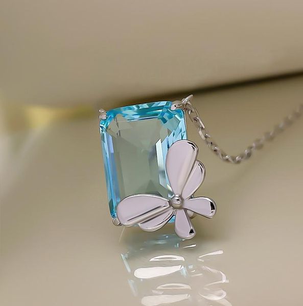 

chains 2021 s925 sterling silver jewelry butterfly necklace female aquamarine zircon clavicle chain ladies pendant wholesale