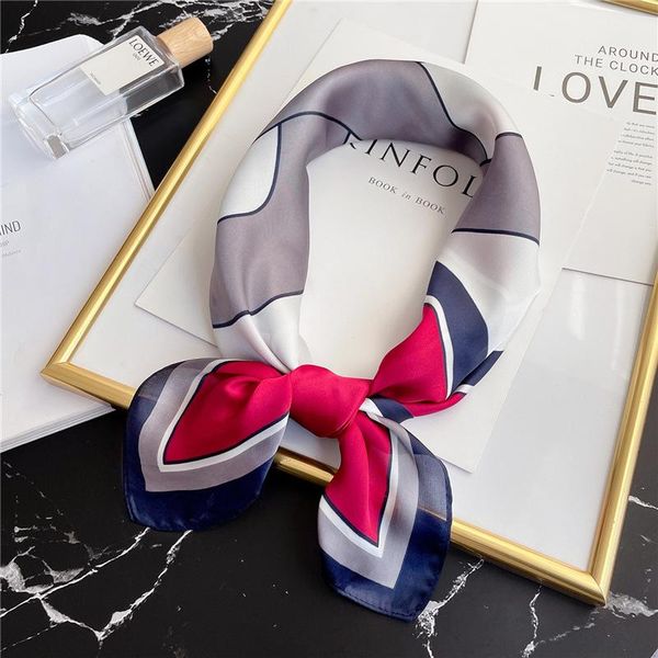 

scarves fashion square silk scarf color-blocking stripes bag head wraps for women bandana neckerchief female hijab summer, Blue;gray