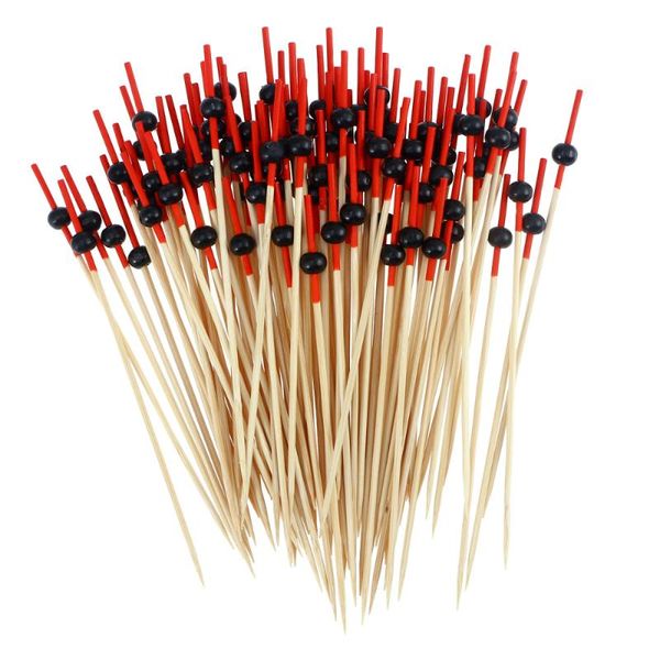 

picks cocktail fruit appetizer drink sticks disposable wood toothpicks party supplies (about 100pcs, black round bead forks