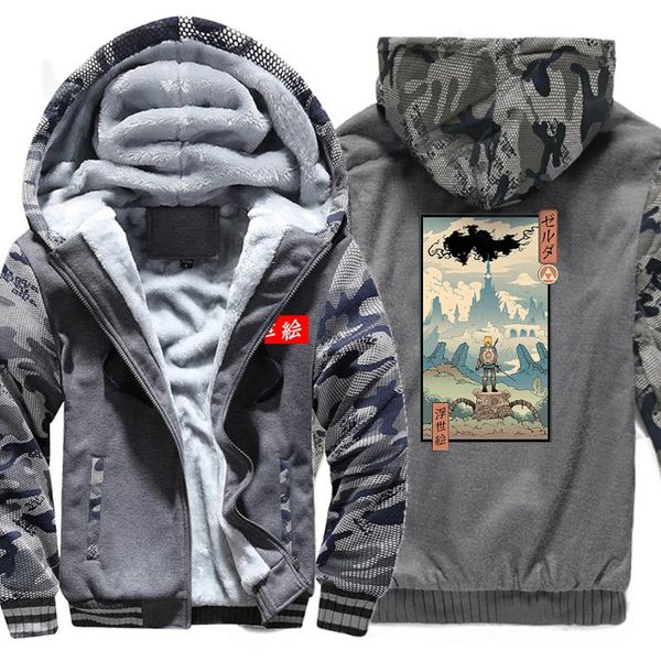

men's hoodies & sweatshirts ukiyoe japanese culture creativity coat man windproof camouflage jackets loose oversized 5xl clothes winter, Black