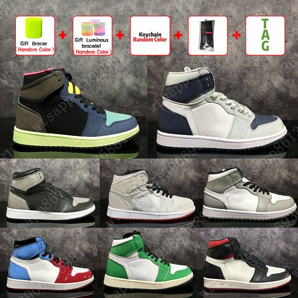 

tie dye jumpman 1 mens basketball shoes smoke grey obsidian unc fearless bio hack travis scotts court dark mocha chicago size 36-46