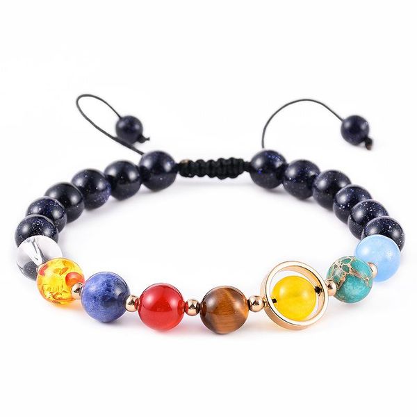 

charm bracelets adjustable solar system bracelet eight planet beads bangle fashion galaxy natural stone jewelry for men women christmas gift, Golden;silver