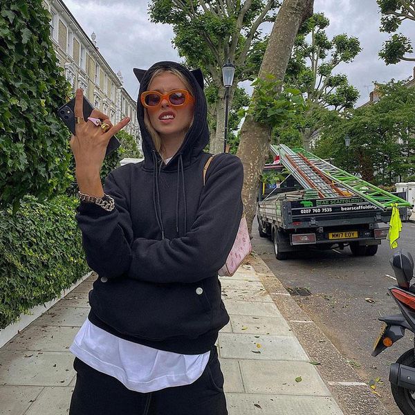 

women's hoodies & sweatshirts casual metal chain patchwork letter ribbon long sleeve women 2021 fall winter black harajuku pullover cro