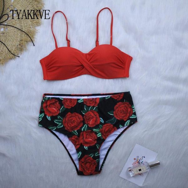 

bikinis set tyakkve blue red wrap and floral high-waisted bikini sets women push up two pieces swimsuits 2021 girl beach bathing suits