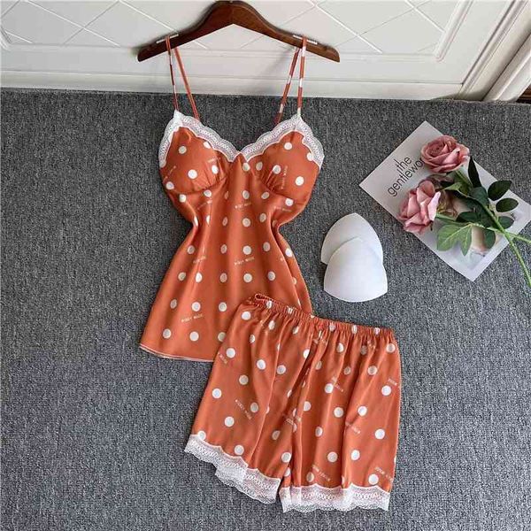 

women's sleepwear print polka dot pajamas women summer pijamas suit sleeveless 2pcs strap shorts sleep set loose satin home cl, Black;red