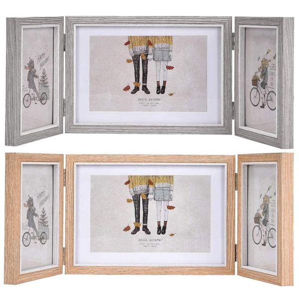 

frames rustic picture triple hinged frame display 4x6 and 5x7 pictures 2 pack,light grey & log color