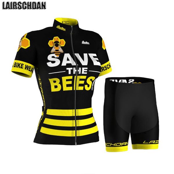 

racing sets lairschdan women bees cycling jersey set outdoor bicycle sportwear suit summer anti-uv ladies mtb clothing conjunto de ciclismo, Black;blue