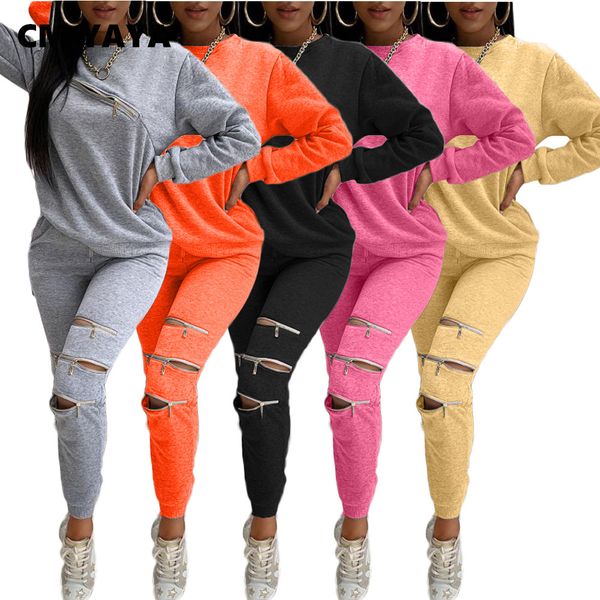 

sportwear zipper fly hole sweatsuit womens set sweatshirt jogger pants set active trasuit two piece fitness outfitsby air, White