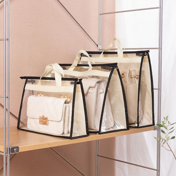 

storage bags dust cover bag pink bedroom transparent handbag organizer sealed leather moisture-proof protect dropship