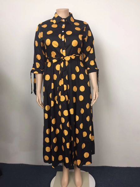 

dress yellow polka dot printed vintage retro gowns with plus size african ladies fashionable women high waist summer robes af9r, Black;gray
