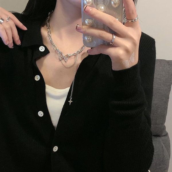 

chains butterfly necklace temperament hip-hop clavicle chain sweater, Silver