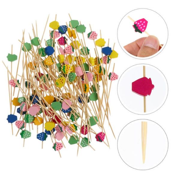 

forks 100pcs one-time fruit pick mini bamboo dessert stick for party decor