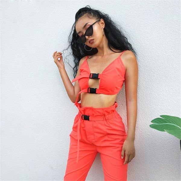 

women's two piece pants meihuida leisure women 2 pieces outfits cami sleeveless v neck jumpsuit fashion high waist long for female gir, White